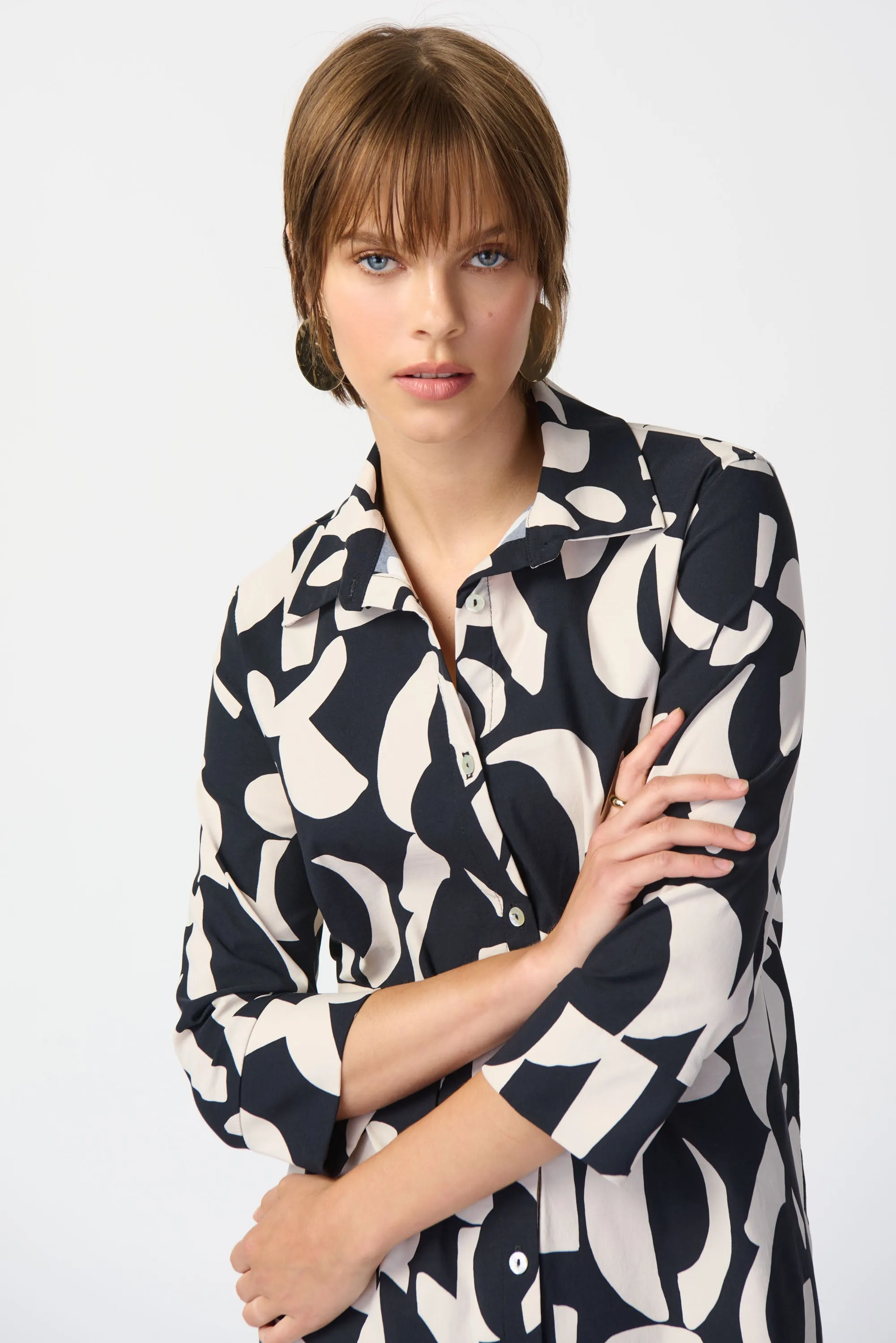 Joseph Ribkoff Abstract Print Stretch Poplin Trapeze Dress