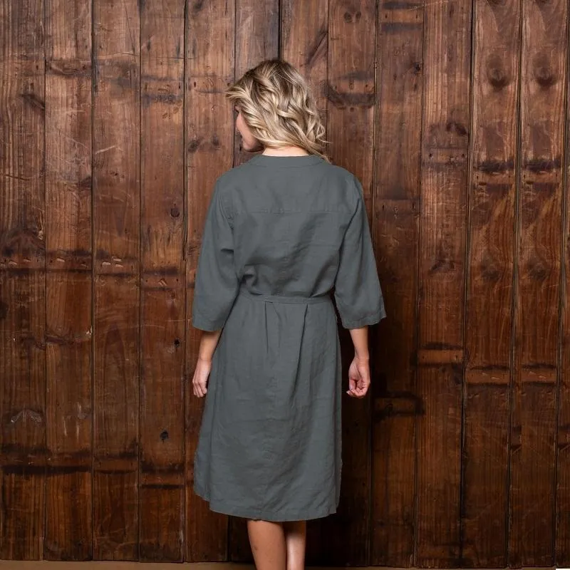 Kingsley Kenya Cruising Linen V-Notch Dress - Slate