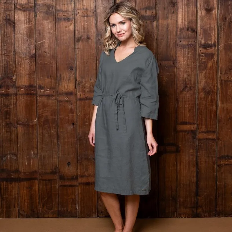 Kingsley Kenya Cruising Linen V-Notch Dress - Slate