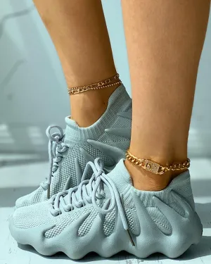 Knit Lace up Front Casual Sneaker