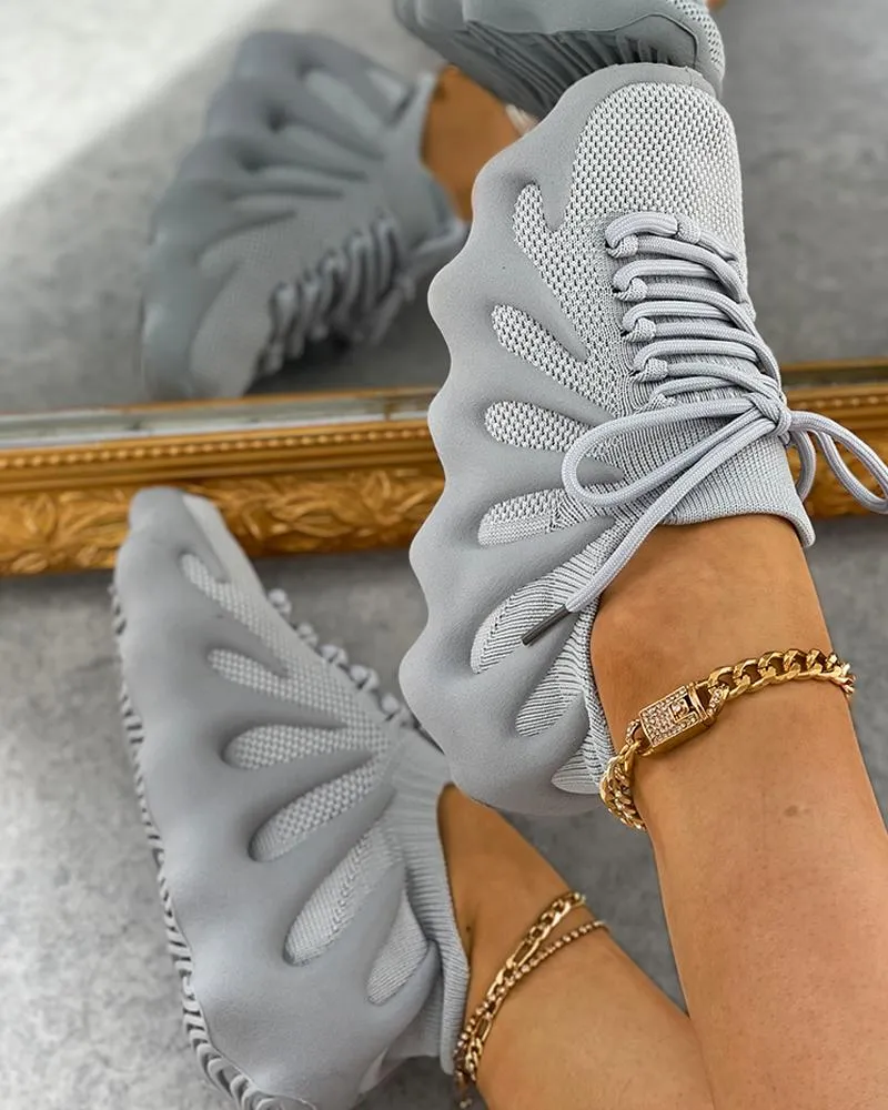 Knit Lace up Front Casual Sneaker