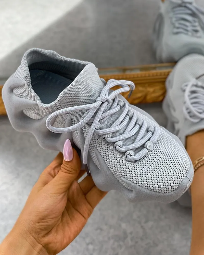Knit Lace up Front Casual Sneaker