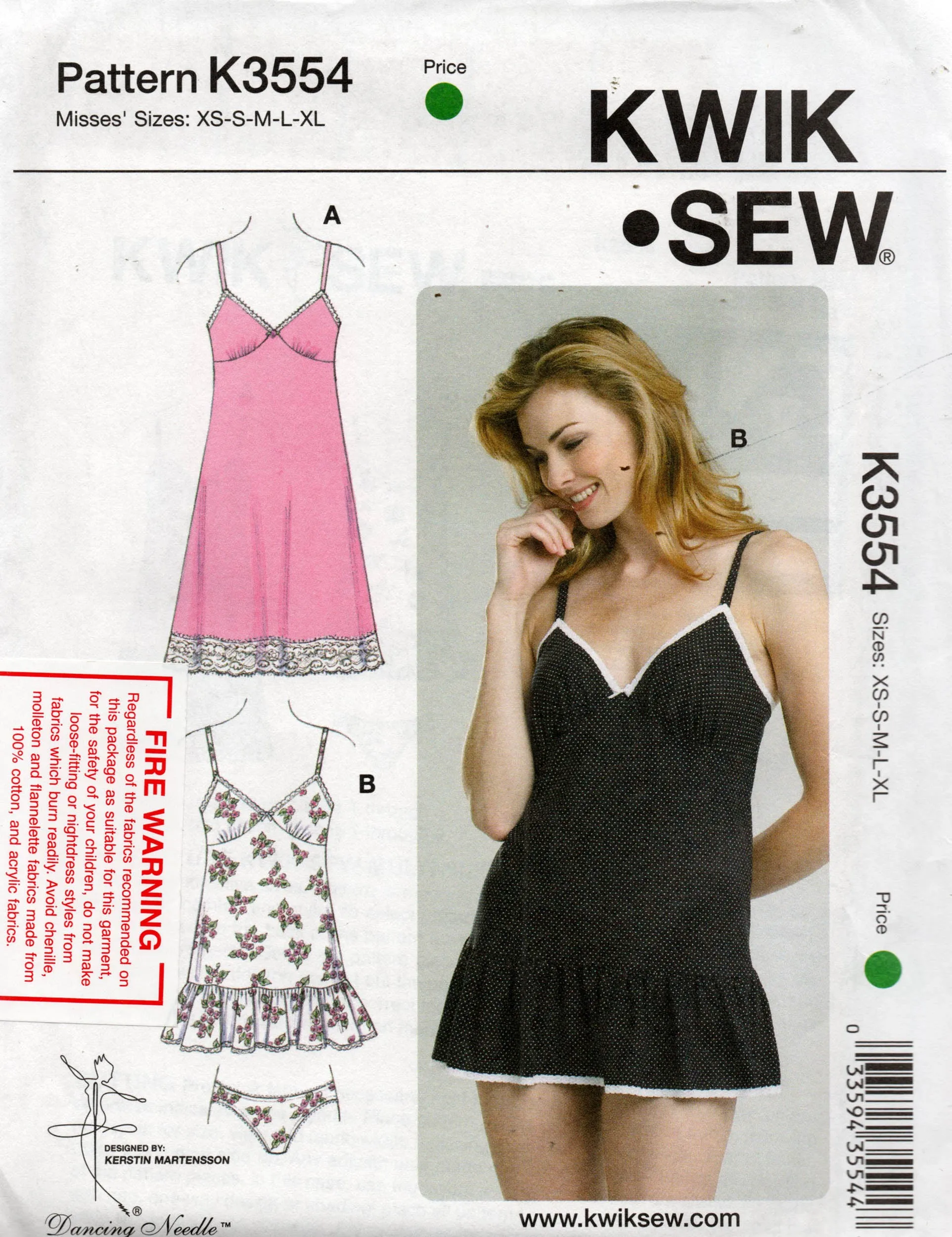 Kwik Sew 3554 Womens Stretch Slips & Panties Out Of Print Sewing Pattern Size XS - XL UNCUT Factory Folded