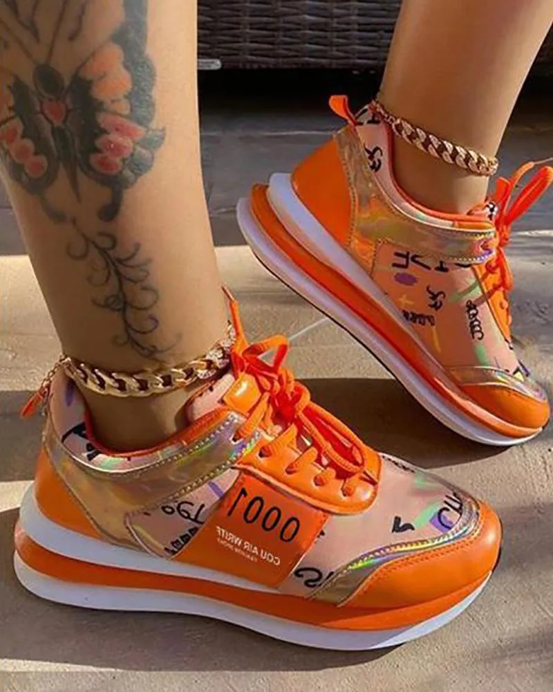 Lace up Letter Graphic Pattern Muffin Sneakers