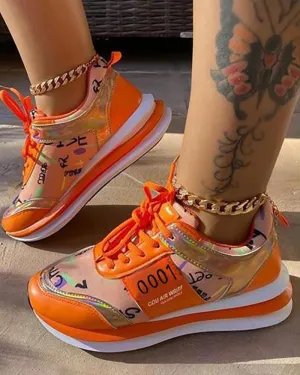 Lace up Letter Graphic Pattern Muffin Sneakers