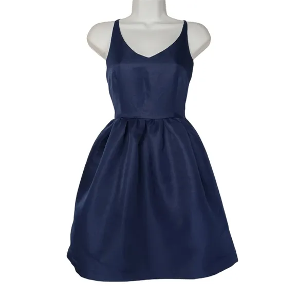 L'ATISTE By Amy Criss Cross Back Sleeveless Fit and Flare Navy Blue Dress
