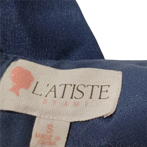 L'ATISTE By Amy Criss Cross Back Sleeveless Fit and Flare Navy Blue Dress