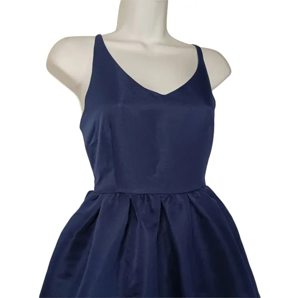 L'ATISTE By Amy Criss Cross Back Sleeveless Fit and Flare Navy Blue Dress