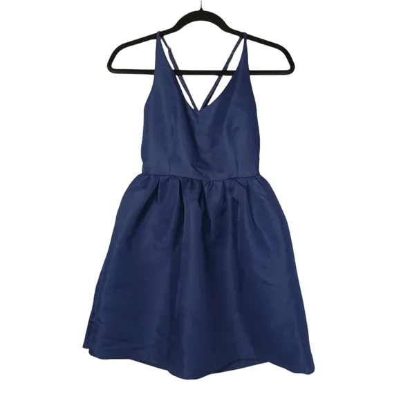 L'ATISTE By Amy Criss Cross Back Sleeveless Fit and Flare Navy Blue Dress