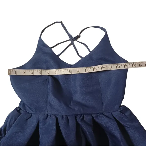 L'ATISTE By Amy Criss Cross Back Sleeveless Fit and Flare Navy Blue Dress
