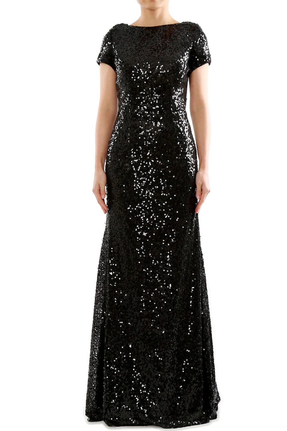 MACloth Mermaid Cap Sleeves Sequin Long Bridesmaid Formal Dress Evening Gown