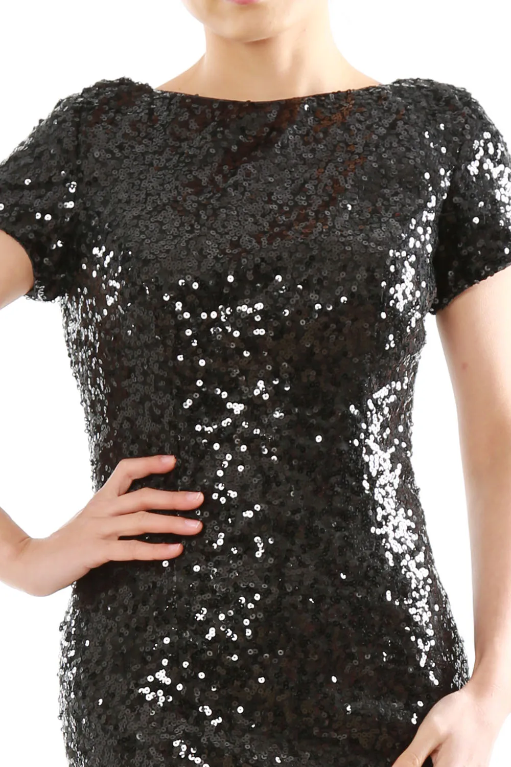 MACloth Mermaid Cap Sleeves Sequin Long Bridesmaid Formal Dress Evening Gown