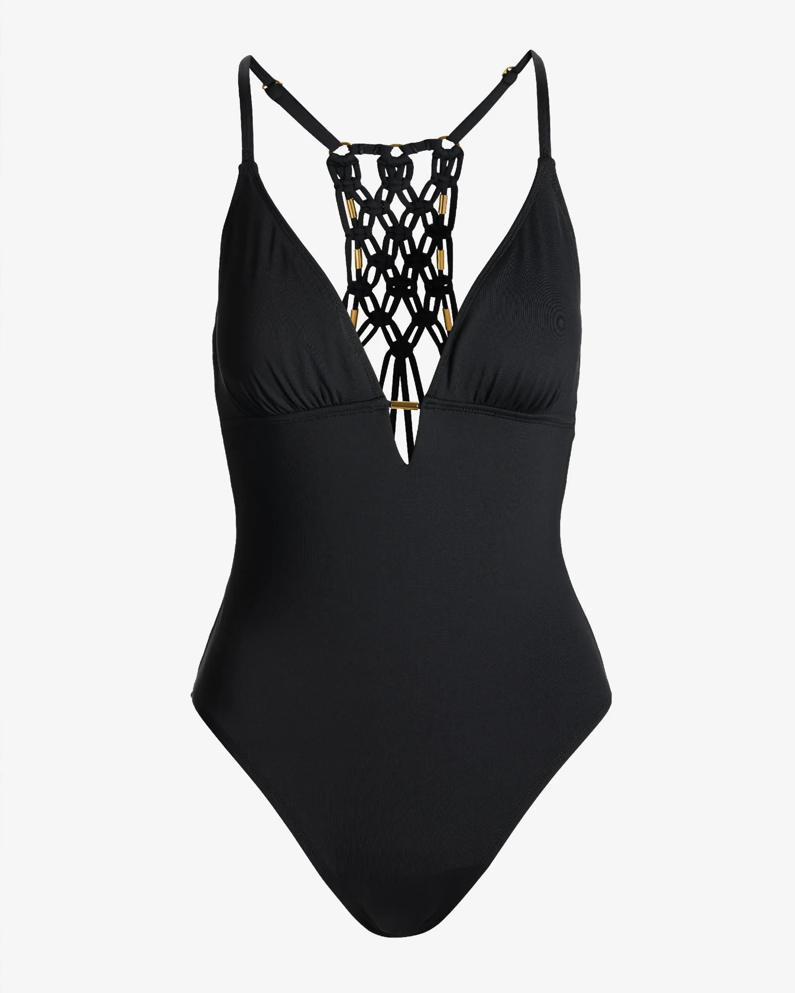 Macramé Gold Detail One Piece Black