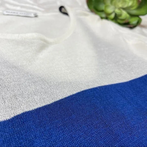 Mara Mac White Blue Color Block Long Sleeve Knit Midi Dress Size Large
