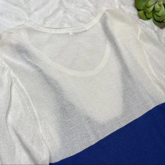 Mara Mac White Blue Color Block Long Sleeve Knit Midi Dress Size Large