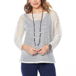 MarlaWynne WynneLayers Women's Sheer Stripe Bateau Neck Pullover Top