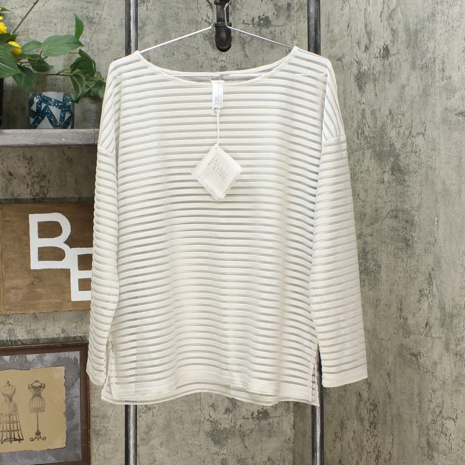 MarlaWynne WynneLayers Women's Sheer Stripe Bateau Neck Pullover Top