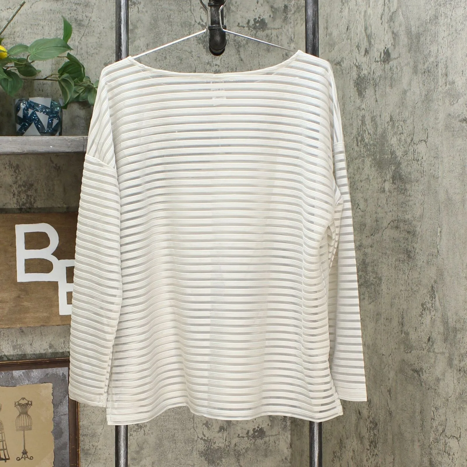 MarlaWynne WynneLayers Women's Sheer Stripe Bateau Neck Pullover Top