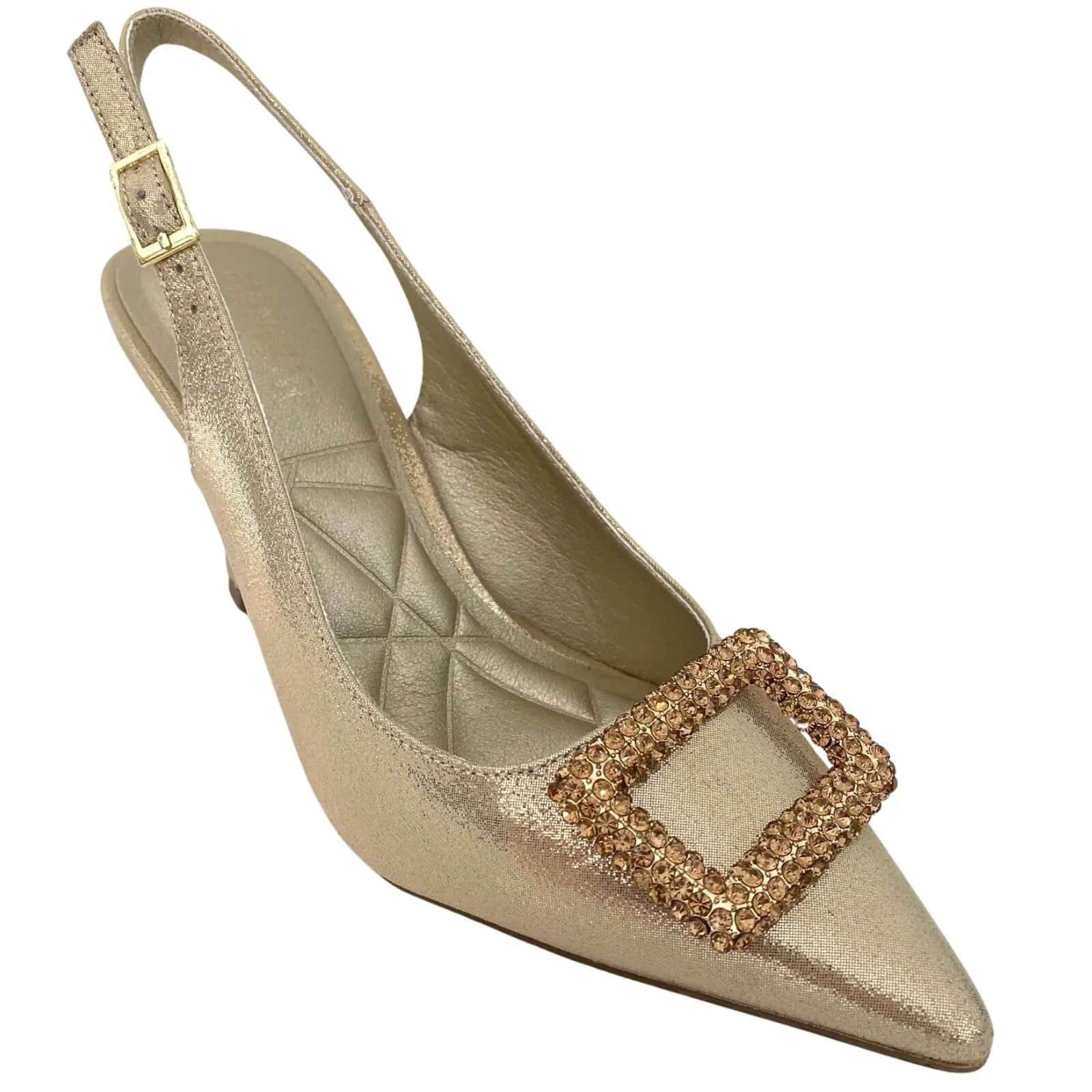 Menbur Gold Sling Back Heeled Shoes
