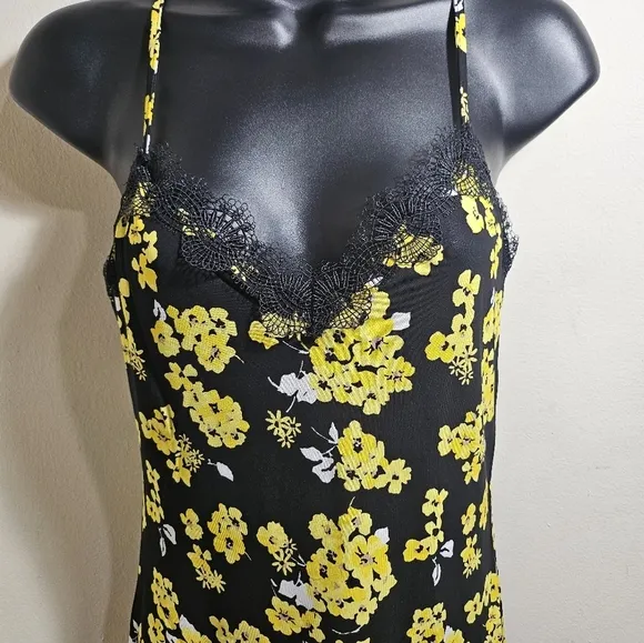 Michael Kors Black Yellow Floral Midi Slip Dress XS