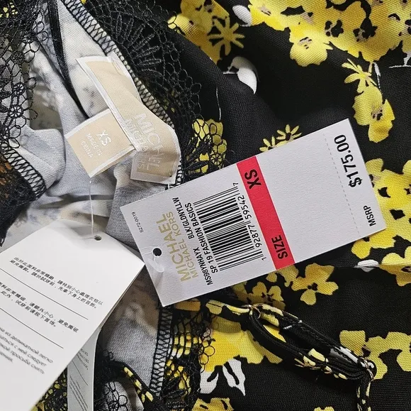 Michael Kors Black Yellow Floral Midi Slip Dress XS
