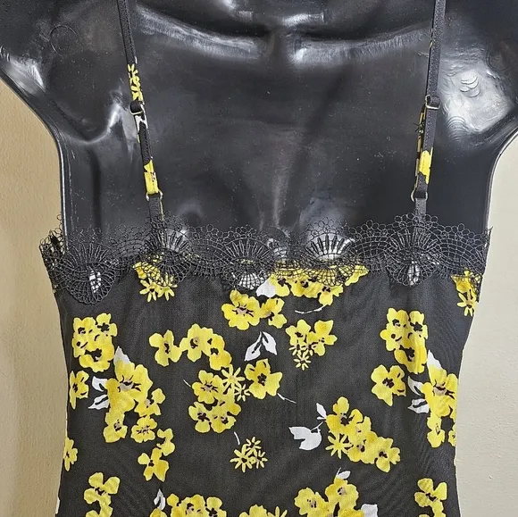 Michael Kors Black Yellow Floral Midi Slip Dress XS