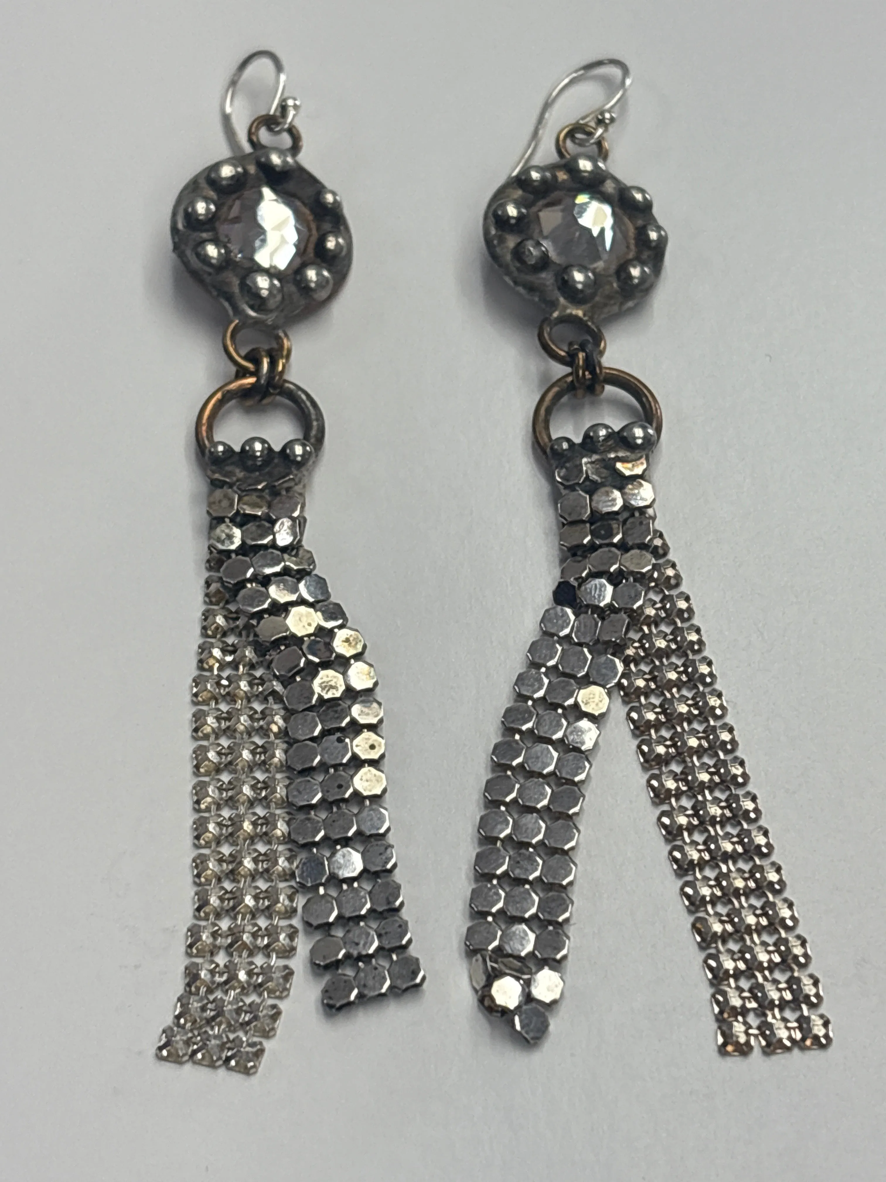 Mikal Winn Sequin Swarovsky Silver Mesh Earrings