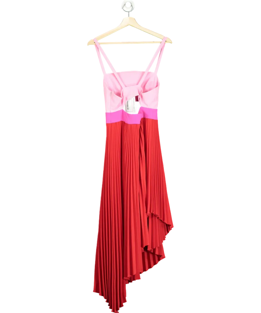Milly New York Reed/Pink Pleat Detail Strappy Midi Dress UK S