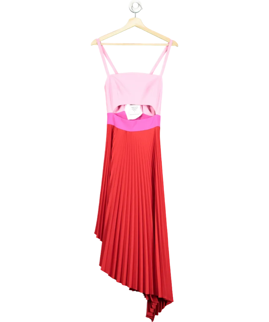 Milly New York Reed/Pink Pleat Detail Strappy Midi Dress UK S