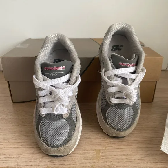 New Balance 990 Grey/White Kids Sneakers- SZ 12 C