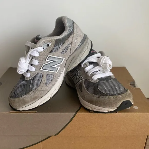 New Balance 990 Grey/White Kids Sneakers- SZ 12 C