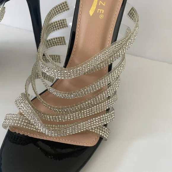New rhinestone strappy slip on heel | party crystal heels| size 8