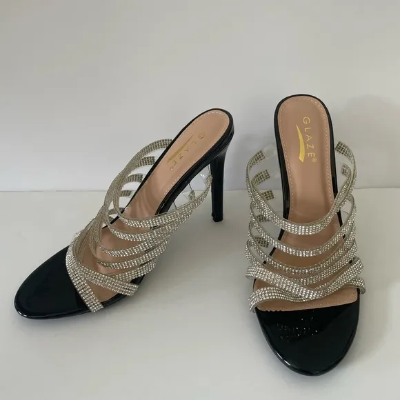 New rhinestone strappy slip on heel | party crystal heels| size 8