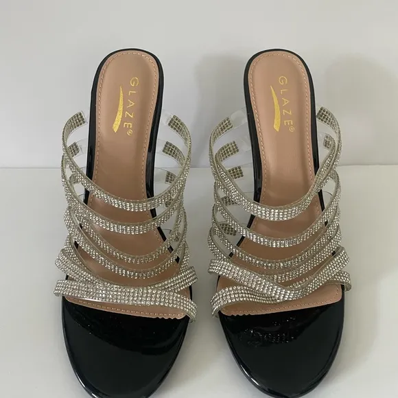 New rhinestone strappy slip on heel | party crystal heels| size 8