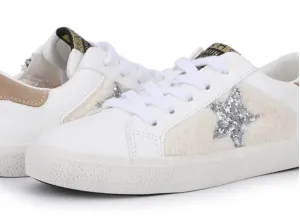 NEW Vintage Havana Women's White & Silver Salem Faux Fur Star Sneakers – Size 8