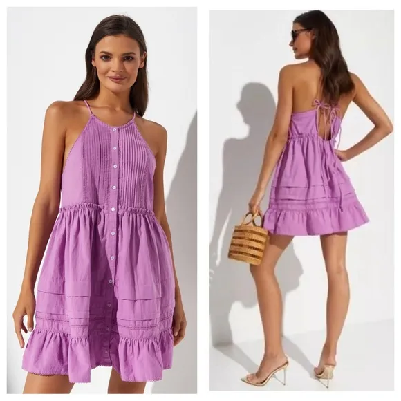 NWT Free People Desert Days Stripe Mini Dress In Dramatic Orchid