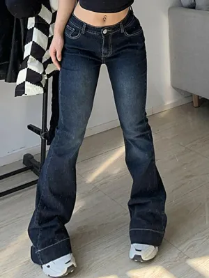 Obsidian Phoenix Women's Luxury Gradient Flared Jeans - Low-Rise Fashionable Slim-Fit Sexy Trousers