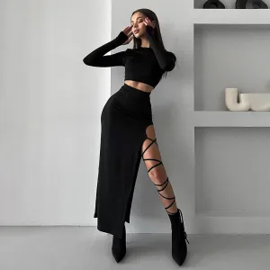 Obsidian Phoenix Women's Luxury Pullover Crop Top and High-Split Skirt Set