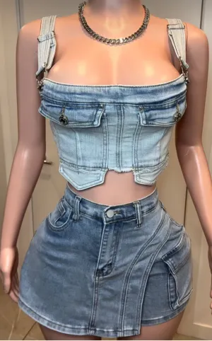 “Overall” Denim Crop Top