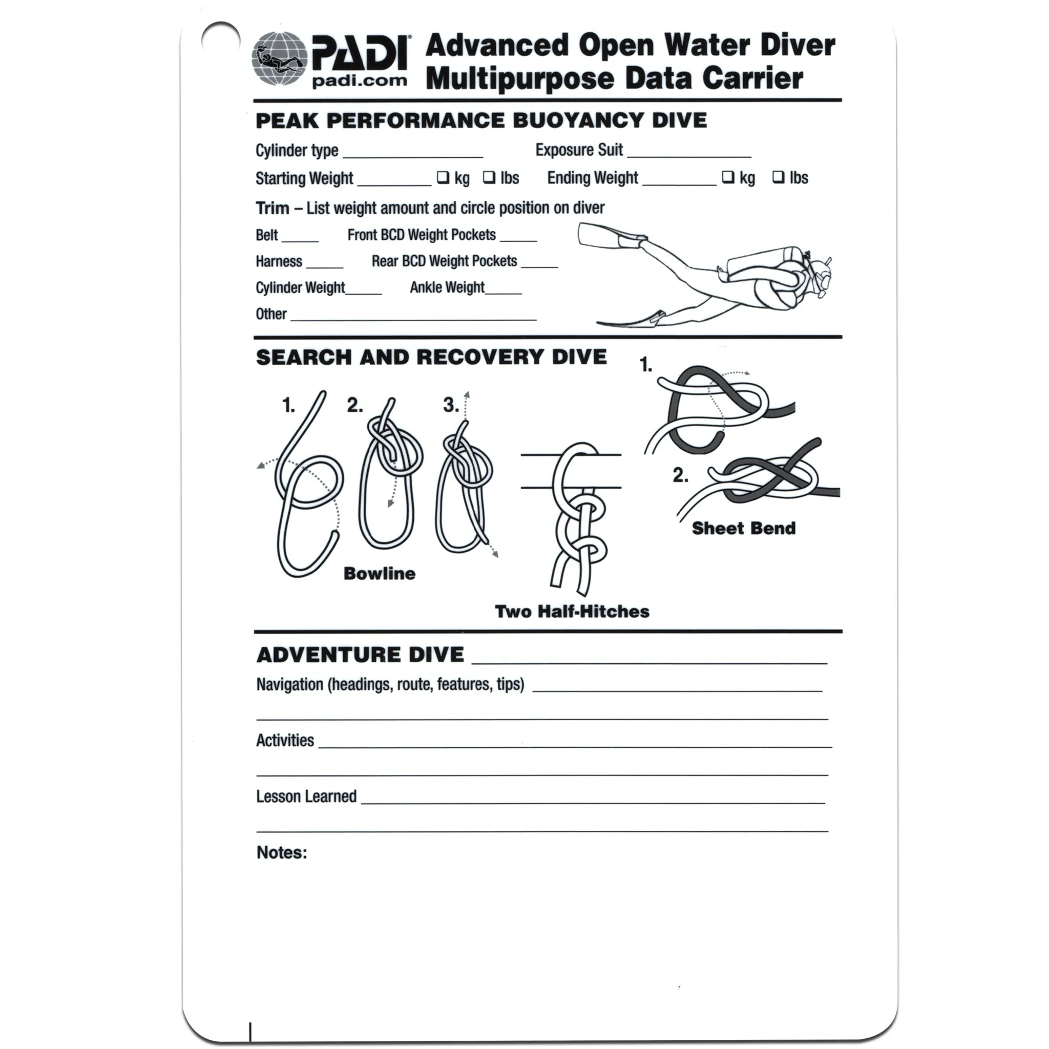 PADI Advanced Open Water Manual with Data Carrier