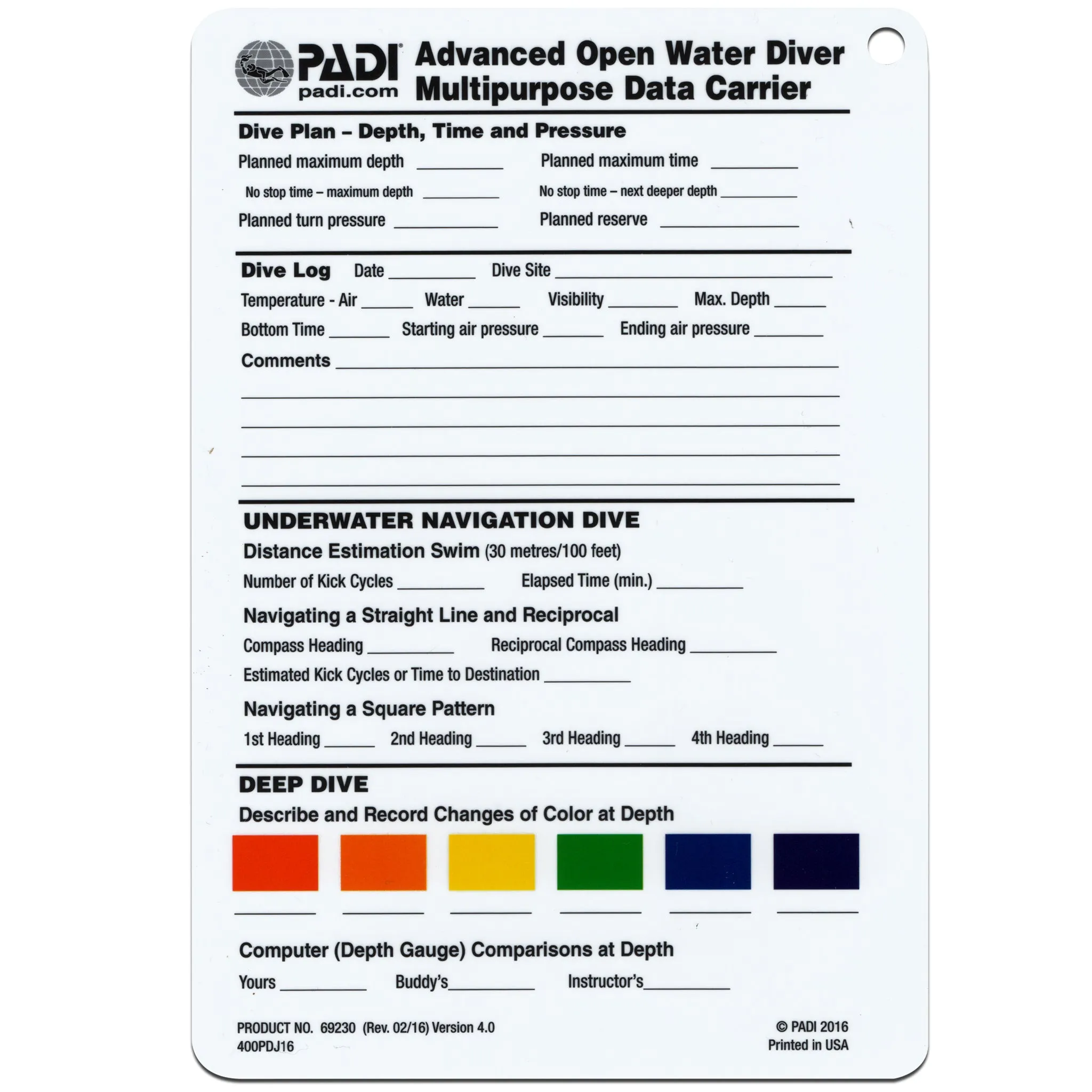 PADI Advanced Open Water Manual with Data Carrier