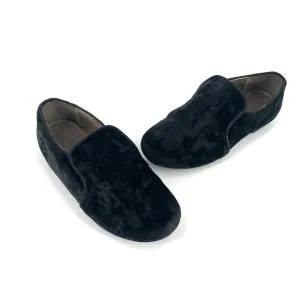 Papanatas Black Velvet Smoking Slip On Loafer Flat