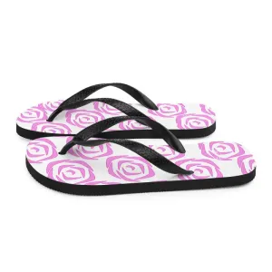 Pink Roses Flip Flops with Stretchy Slip Comfort
