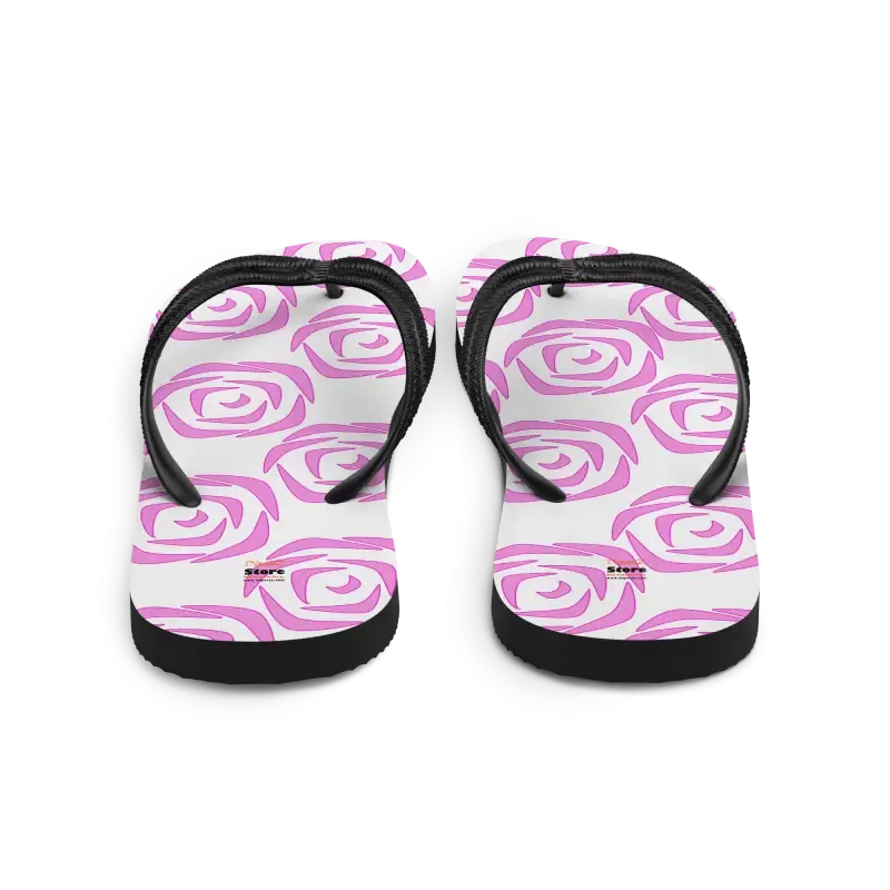 Pink Roses Flip Flops with Stretchy Slip Comfort