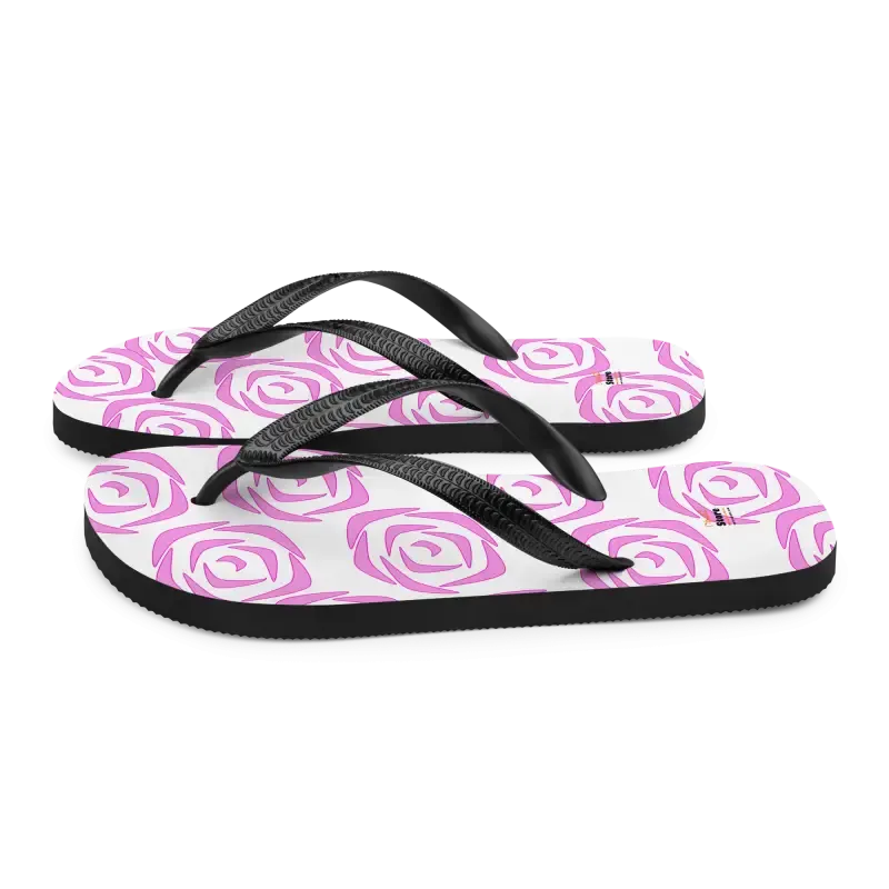 Pink Roses Flip Flops with Stretchy Slip Comfort
