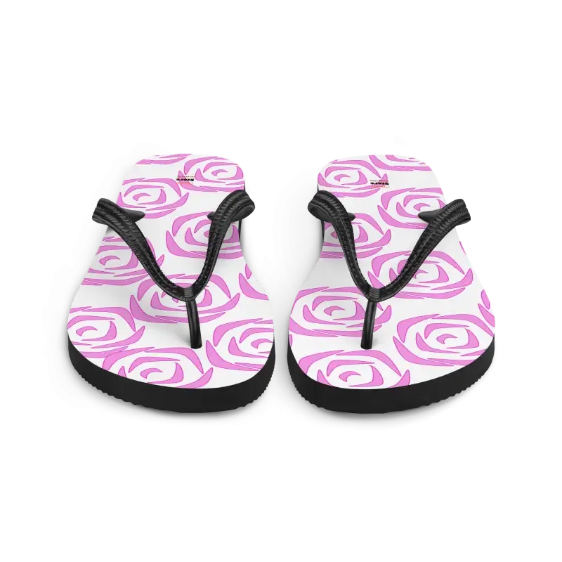 Pink Roses Flip Flops with Stretchy Slip Comfort