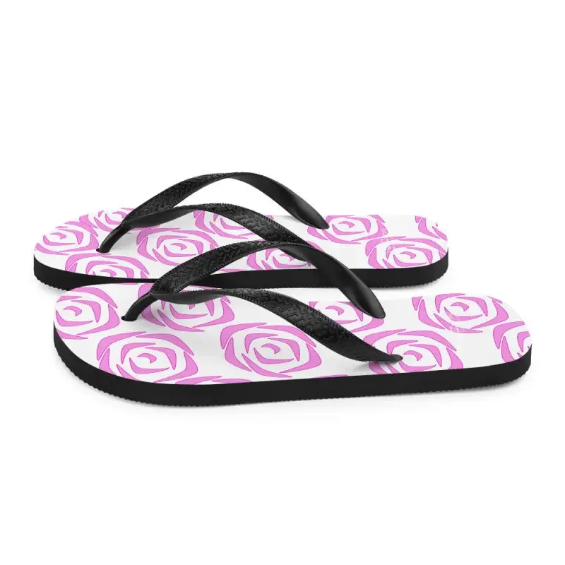 Pink Roses Flip Flops with Stretchy Slip Comfort