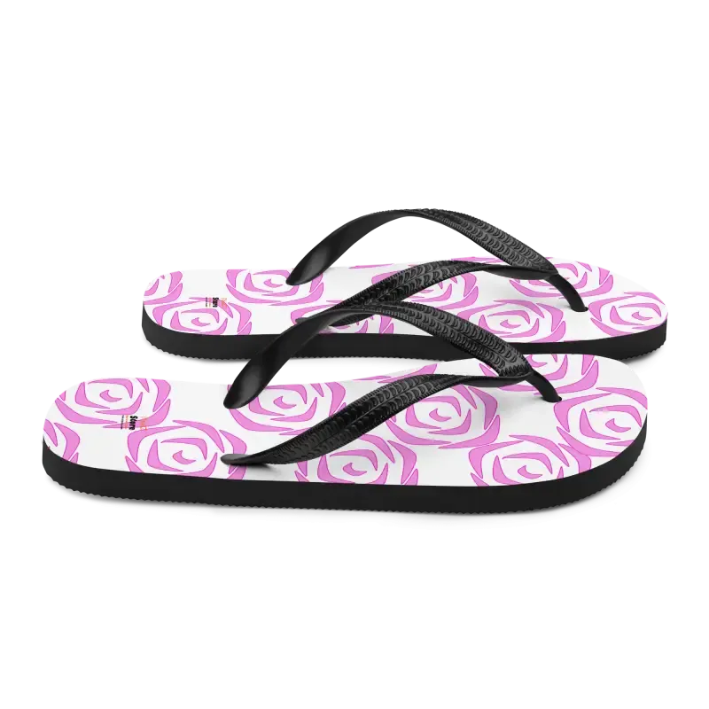 Pink Roses Flip Flops with Stretchy Slip Comfort