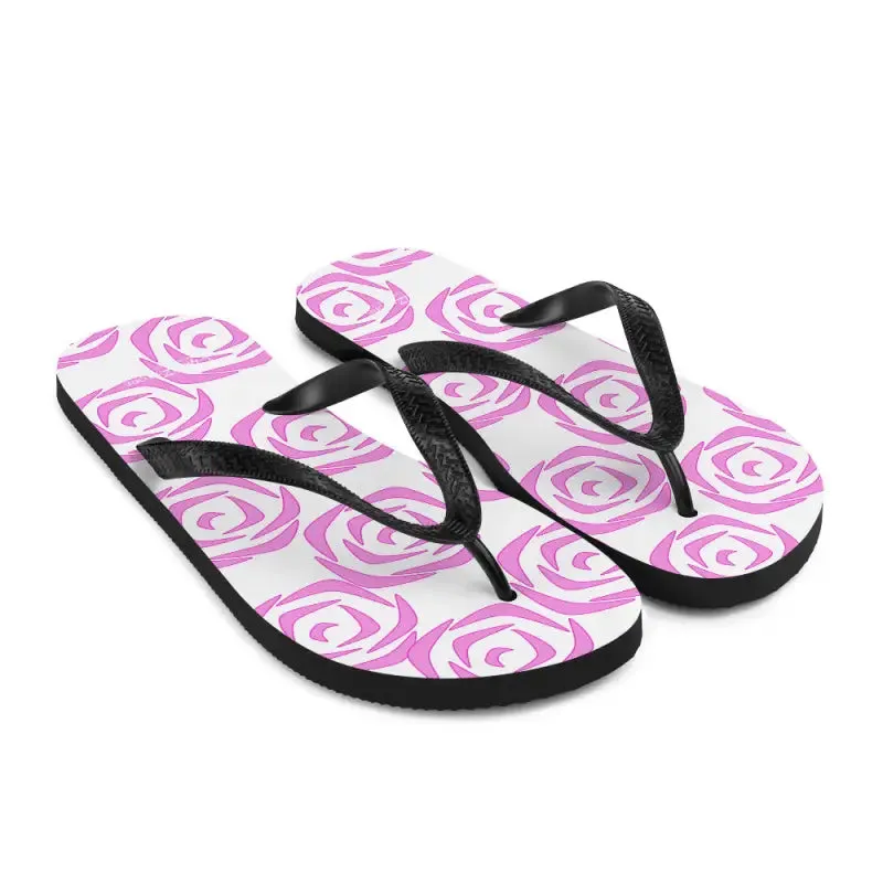 Pink Roses Flip Flops with Stretchy Slip Comfort