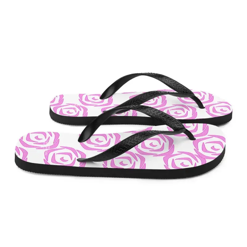 Pink Roses Flip Flops with Stretchy Slip Comfort